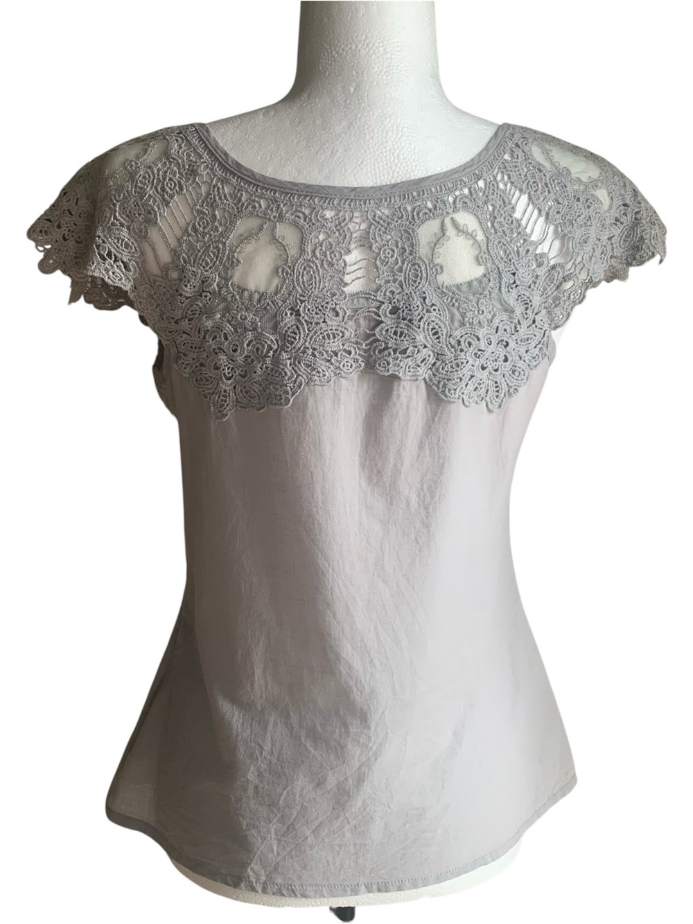 Solitaire Lace & Tie front Tunic Blouse Elegant Feminine Bridgerton Pale Grey M - Picture 8 of 10